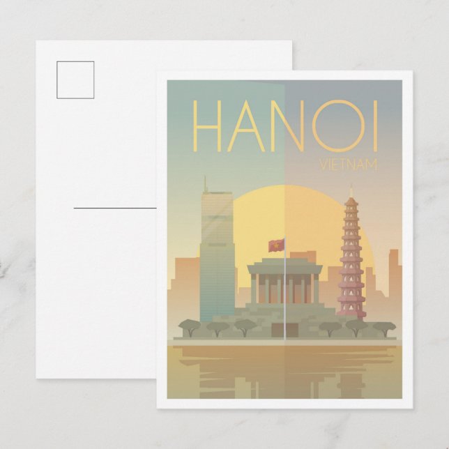 Hanoi Vietnam Art Vintage Travel Illustration Postcard (Front/Back)