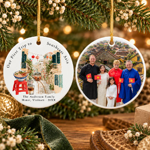Hanoi Vietnam Family Trip Photo Ceramic Tree Decoration