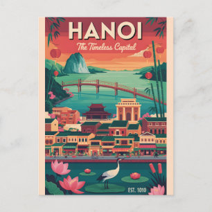 Hanoi Vietnam Retro Travel Poster Art Holiday Postcard