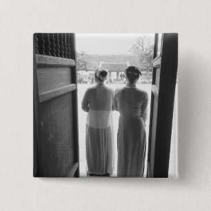Hanoi Vietnam, Women in Traditional Dress Temple 15 Cm Square Badge