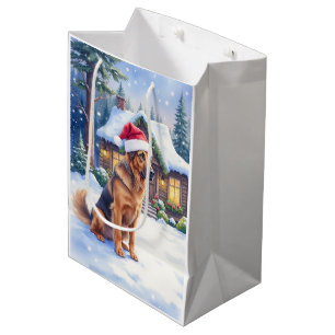 Hanoverian Scenthound Snowy Forest Cabin Santa Hat Medium Gift Bag