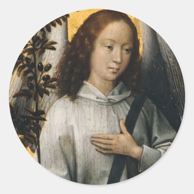 Hans Memling- Angel Holding an Olive Branch Classic Round Sticker (Front)