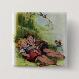 Hansel and Gretel Sleeping in the Woods 15 Cm Square Badge