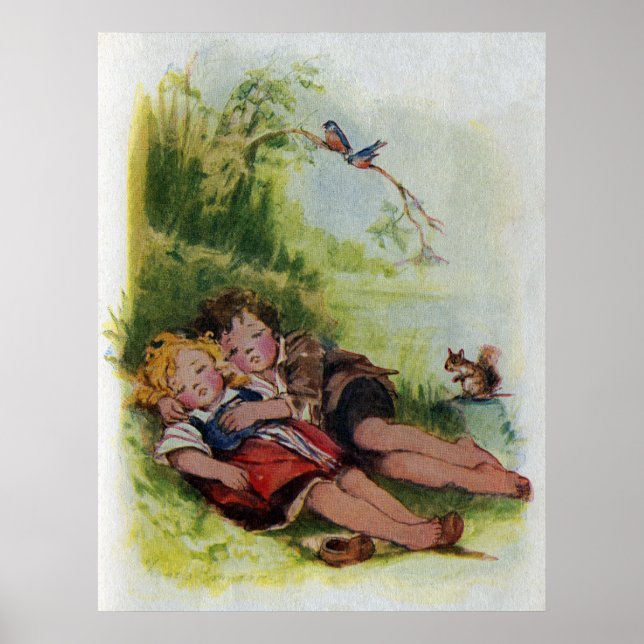 Hansel and Gretel Sleeping in the Woods Poster (Front)