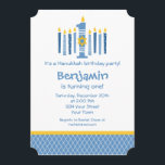 Hanukkah 1st Birthday Invitation<br><div class="desc">Cute personalised design for baby's 1st Hanukkah and birthday with nine blue candles that look like a menorah. Big number 1 with Star of David and customisable text. PinkInkArt original!</div>