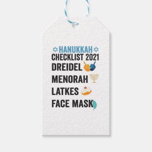 Hanukkah 2021 Checklist Dreidel Menorah Face mask Gift Tags