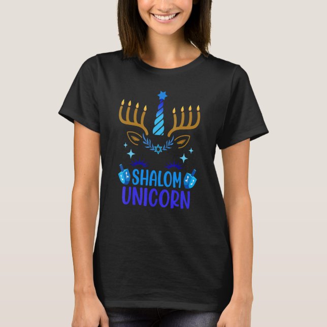 Hanukkah 2022 Unicorn Cute Decorations Menorah Cha T-Shirt (Front)