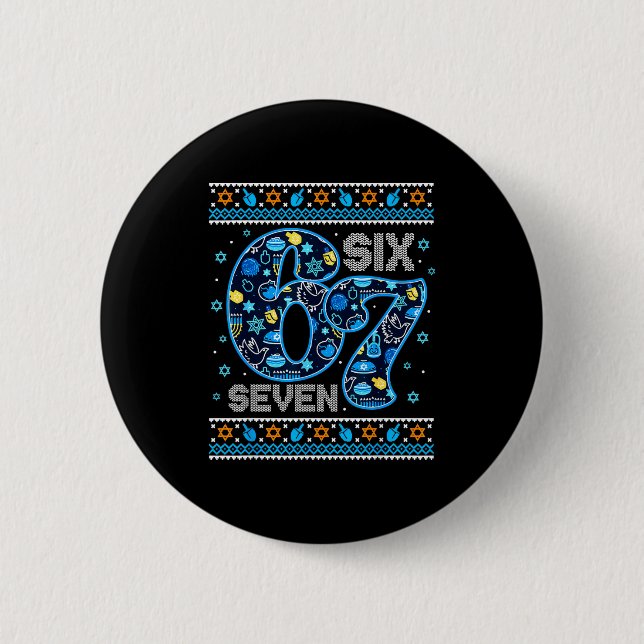 Hanukkah 67 Festive Dreidel Ugly Sweater Jew Six S 6 Cm Round Badge (Front)