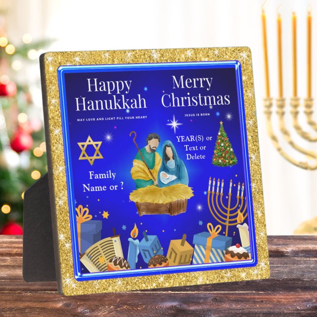 Hanukkah and Christmas Decorations, Personalised Plaque (Christmas Hanukkah Gifts. Christmas and Hanukkah Decorations. Christmas and Hanukkah Combined. )