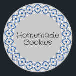 Hanukkah Bakery Box Packaging Classic Round Sticker<br><div class="desc">Protect and seal your homemade baked goods in their boxes. Customise the label with the provided template.

The provided design has been coloured with a festive blue,  white,  and silver. Up to four colours of border can be customised further.</div>