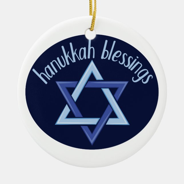 Hanukkah Blessings Ceramic Tree Decoration (Front)