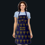 HANUKKAH BLESSINGS | Menorah | Monogram Apron<br><div class="desc">Stylish HANUKKAH Apron with faux gold MENORAH pattern against a midnight blue background. In the middle there is a CUSTOMIZABLE text which reads HANUKKAH BLESSINGS in faux gold typography. At the top there is a CUSTOMIZABLE MONOGRAM, which you can replace with your own. Matching items available. Great gift for Hanukkah...</div>