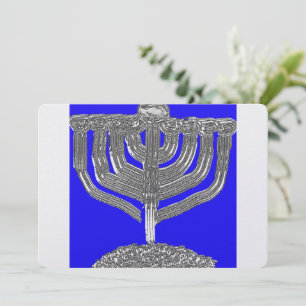 Hanukkah blue and silver menorah holiday card
