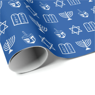 Hanukkah blue and white jewish holiday pattern wrapping paper