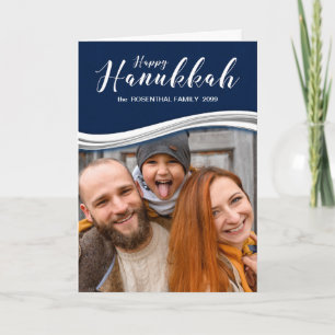 Hanukkah Blue and White with Your Photo and Name Holiday Card