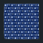 Hanukkah Blue Menorah Dreidel Pattern Chanukah Bandana<br><div class="desc">Cool Hanukkah bandanna in pretty blue with a cool pattern of Judaism star,  dreidel for fun Chanukah games,  and the Jewish menorah for the holiday.</div>