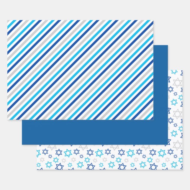 Hanukkah Blue Silver Wrapping Paper Sheet (Set)