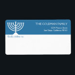 Hanukkah blue white Menorah holiday shipping<br><div class="desc">Save time and delight your recipients with these elegant Hanukkah mailing labels. Customise the header with your name and return address. Use a word processing program at home to mail merge your mailing lists for easy printing. These chic and easy to use labels are perfect for holiday cards, party invitations...</div>