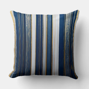 Hanukkah Blues Stripes Blue White Gold Cushion