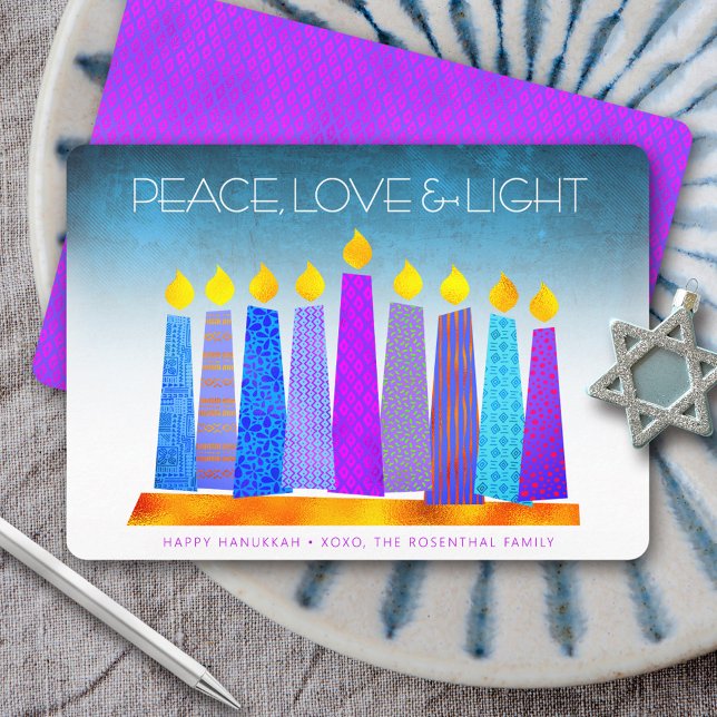 Hanukkah Boho Candles Turquoise Peace Love Light Holiday Card (Creator Uploaded)