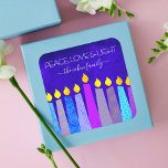 Hanukkah Bold Candles Blue Peace Love Light Name<br><div class="desc">“Peace, love & light.” A playful, modern, artsy illustration of boho pattern candles helps you usher in the holiday of Hanukkah. Assorted blue candles with colourful faux foil patterns overlay a rich, deep blue textured background. Feel the warmth and joy of the holiday season whenever you use this stunning, colourful,...</div>