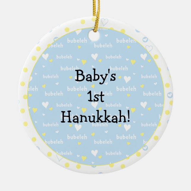 Hanukkah "Bubeleh"/Blue/Yel hearts/Circle Ornament (Front)