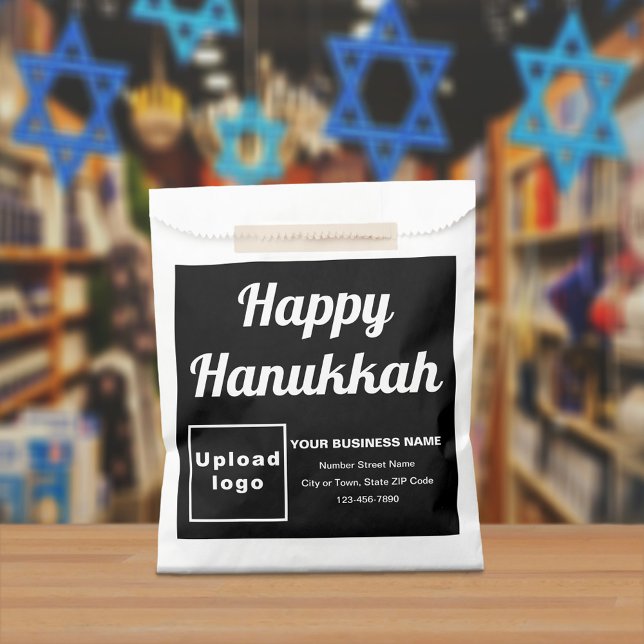 Hanukkah Business Black Background Paper Bag (Black business brand with Hanukkah greeting on paper bag)