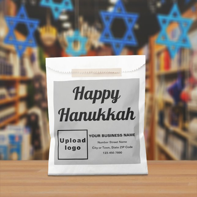 Hanukkah Business Grey Background Paper Bag (Gray business brand with Hanukkah greeting on paper bag)
