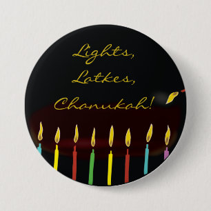 Hanukkah Button, Lights, Latkes, Chanukah! 7.5 Cm Round Badge