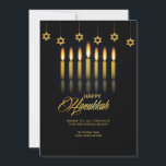 Hanukkah Candles Greeting Card<br><div class="desc">An elegant Hanukkah greeting card with a black background and seven lit candles. A canopy of Star of David ornaments hands from the top border of the card. (Hanukkah Vectors by Vecteezy). The card is easy to customise with your wording, font, font colour, paper shape and choice of paper type....</div>