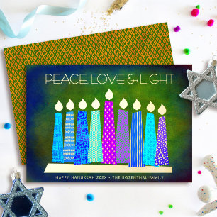 Hanukkah Candles Peace Love Light Green Real Gold