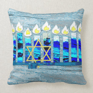 Hanukkah Candles with Gold Star of David Cushion