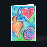Hanukkah Card<br><div class="desc">Joyfully painted Hanukkah Card with Image of Heart, Peace Sign and Dreidel.
Customisable, Blank inside</div>