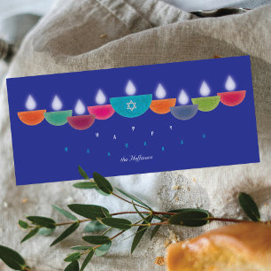 Hanukkah Card   Colourful Oil Lamp Menorah   Blue