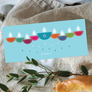 Hanukkah Card   Colourful Oil Lamp Menorah Sky Blu