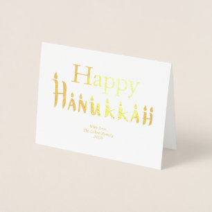 Hanukkah Card Family Photo Holiday Blessing Gold 
