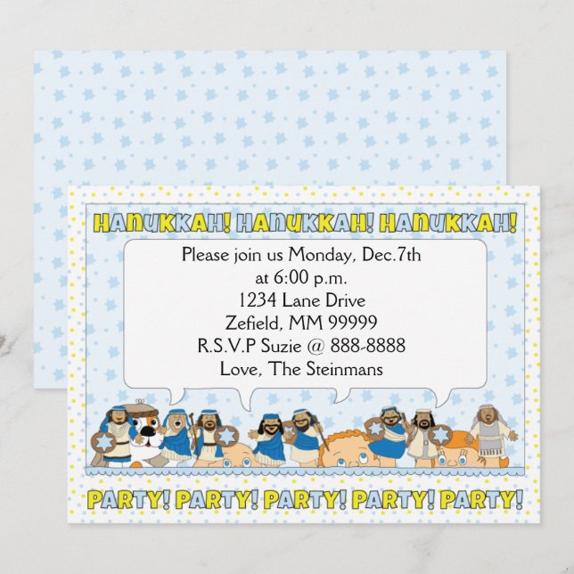 Hanukkah Card Party Invitation 7" x 5" Personalise (Front/Back)