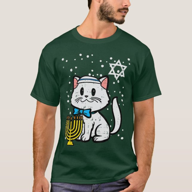 Hanukkah Cat Cute Chanukah Jewish Women Girls oddl T-Shirt (Front)