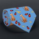 Hanukkah Cat Dreidel Blue Tie<br><div class="desc">Cat lovers will be delighted with this fun whimsical "Hanukkat" pattern tie,  featuring an orange brown curious tabby cat wearing a kippah,  red dreidels and yellow menorahs/channukiahs on a bright blue background. Perfect as a Hannukah / Chanukah present for family,  Rabbi or teacher during the Jewish Festival of Lights!</div>
