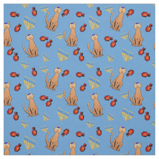 Hanukkah Cat Dreidel Blue Wrap Fabric