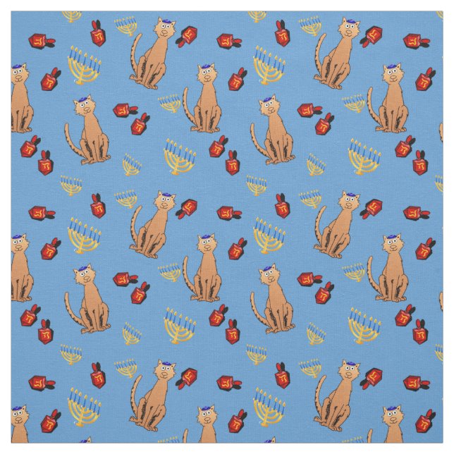 Hanukkah Cat Dreidel Blue Wrap Fabric (Swatch)