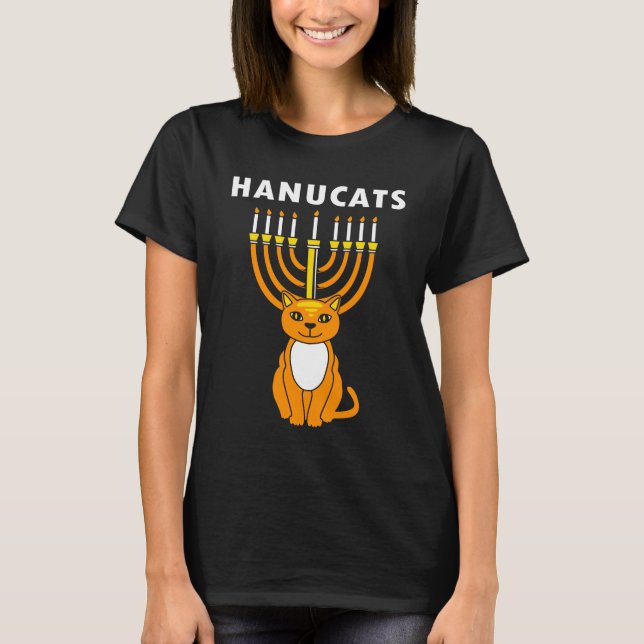Hanukkah Cat Hanucat Menorah Jewish Christmas T-Shirt (Front)