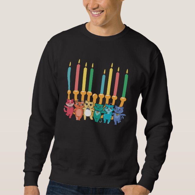 Hanukkah Cat Menorah Decoration Jewish Kitten Cat Sweatshirt (Front)