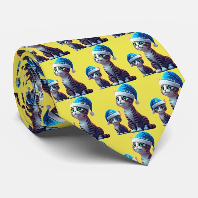 Hanukkah Cats Tie (Rolled)