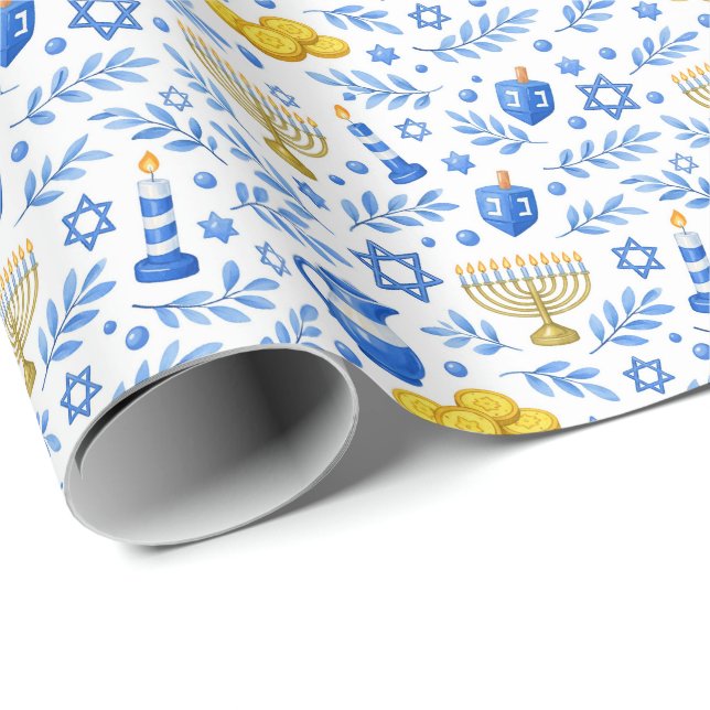 🕎Hanukkah Celebration Icons  Wrapping Paper (Roll Corner)