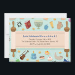 Hanukkah Celebration Invitation<br><div class="desc">At the festival Hanukkah invitation with a background of Hanukkah elements and an open Torah to hold your celebration details. (Light vector created by freepik - www.freepik.com). The card is easy to customize with your wording, font, font color and paper shape options. Not what you're looking for? All our products...</div>