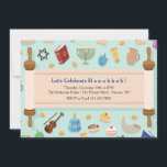 Hanukkah Celebration Invitation<br><div class="desc">At the festival Hanukkah invitation with a background of Hanukkah elements and an open Torah to hold your celebration details. (Light vector created by freepik - www.freepik.com). The card is easy to customize with your wording, font, font color and paper shape options. Not what you're looking for? All our products...</div>