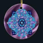 Hanukkah Ceramic Tree Decoration<br><div class="desc">Blues of all shades,  lilac and lavender in a flower shape with a knotted six-sided star in the centre is a great way to celebrate Hanukkah and express your individuality at the same time.</div>