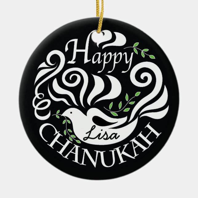 Hanukkah Chanukah Blackboard Dove Circle Ornament (Front)