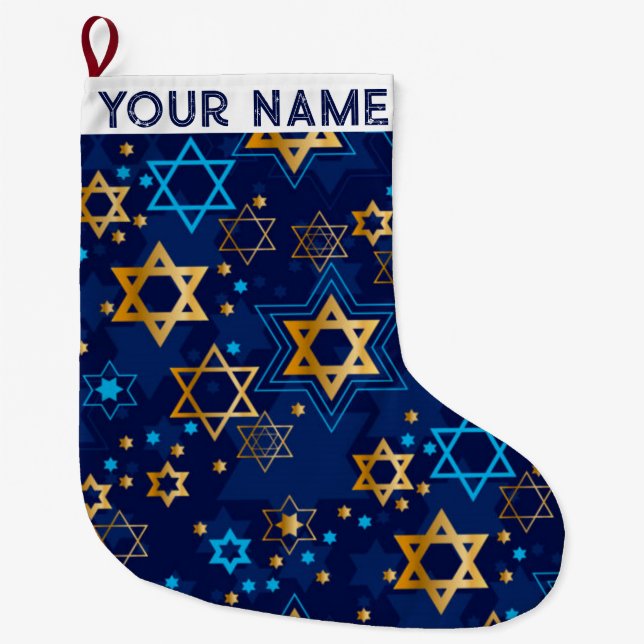 Hanukkah Chanukah Blue Modern Christmas Jewish Lar Large Christmas Stocking (Front)